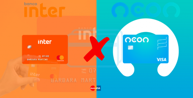 cartões do banco inter e neon lado a lado como em uma disputa