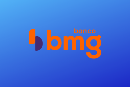 Logotipo do Banco BMG em um fundo azul