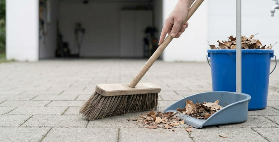 Use a vassoura em vez da mangueira para limpar a calçada