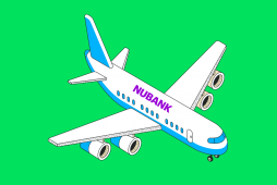 imagem com fundo verde e uma ilustração de um avião escrito Nubank na lataria, para representar o tema do texto que é como gerar milhas no nubank