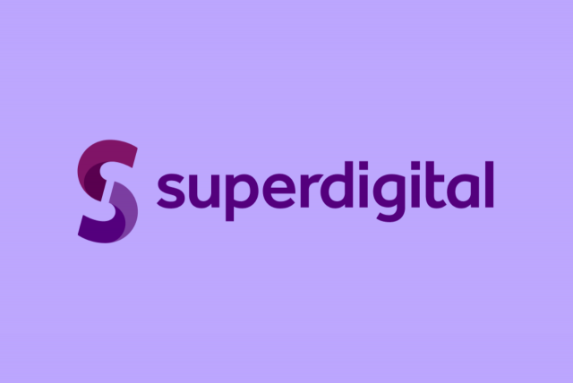 Logotipo do empréstimo Superdigital em um fundo roxo