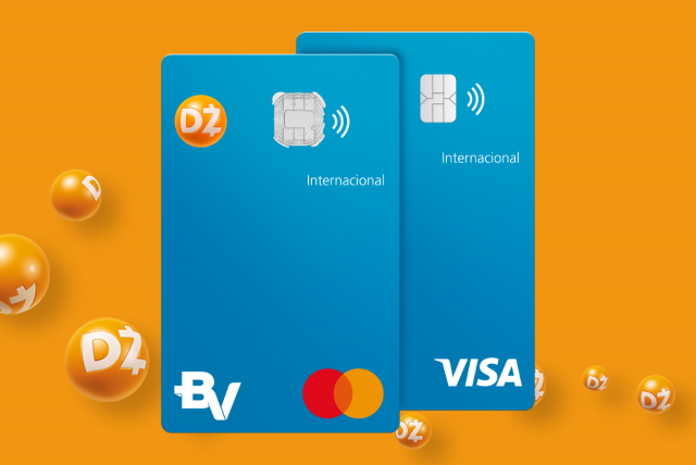 cartão BV Dotz Internacional em um fundo amarelo