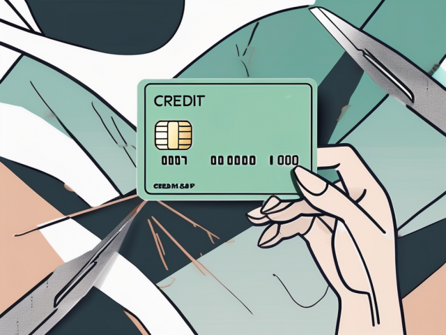A credit card being cut in half with scissors