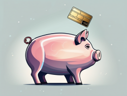A credit card hovering above a piggy bank