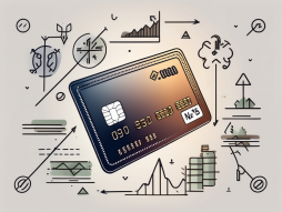 A credit card surrounded by various financial symbols