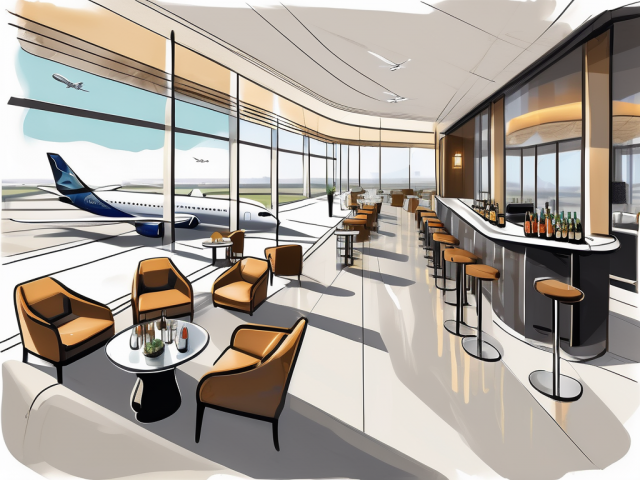 A luxurious airport lounge with comfortable seating