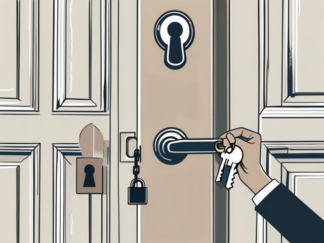 A key being inserted into a lock on a house door