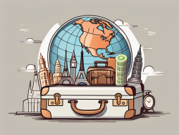 A globe with iconic landmarks from different countries