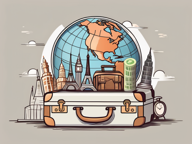 A globe with iconic landmarks from different countries