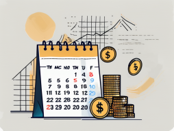 A calendar with highlighted dates and a symbolic representation of money