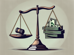 A scale balancing a bag of money and a gavel