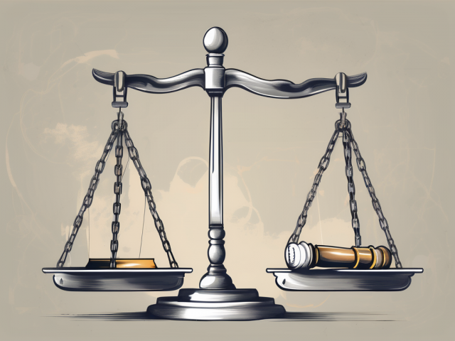 A balance scale with a gavel on one side and multiple locks on the other
