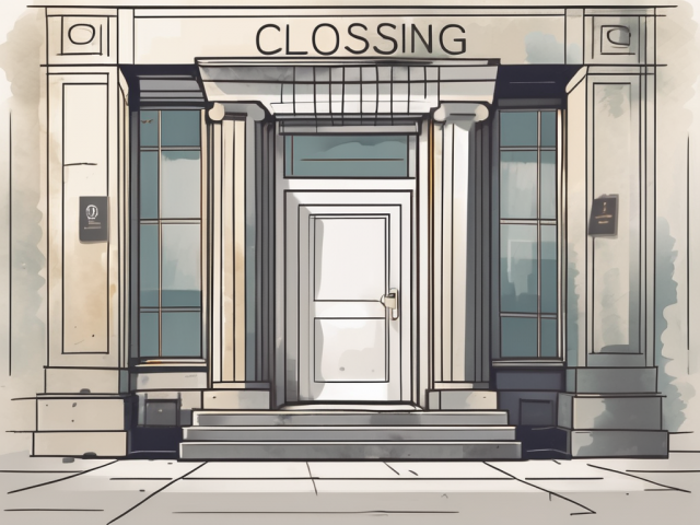 A bank building with a closed sign on the door