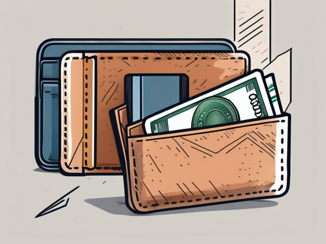 A wallet opening with bank notes and a credit card inside