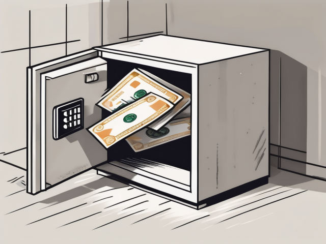 A bank envelope falling into an open bank safe
