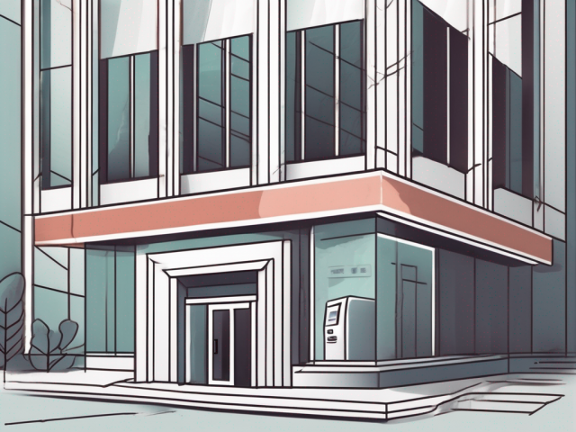 A bank building with a computer screen showing a ted transaction error