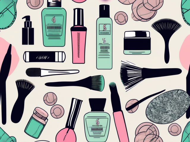 Eight different beauty-related items such as a makeup brush