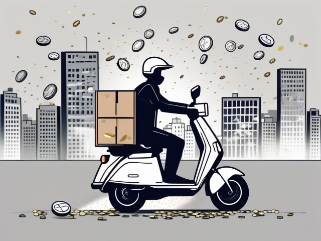 A scooter with a delivery box on it