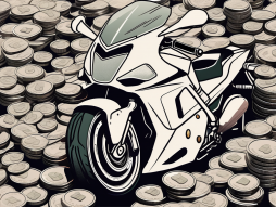 A motorcycle parked near a pile of coins and banknotes