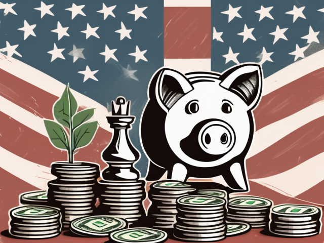 A variety of financial symbols and strategies like a piggy bank