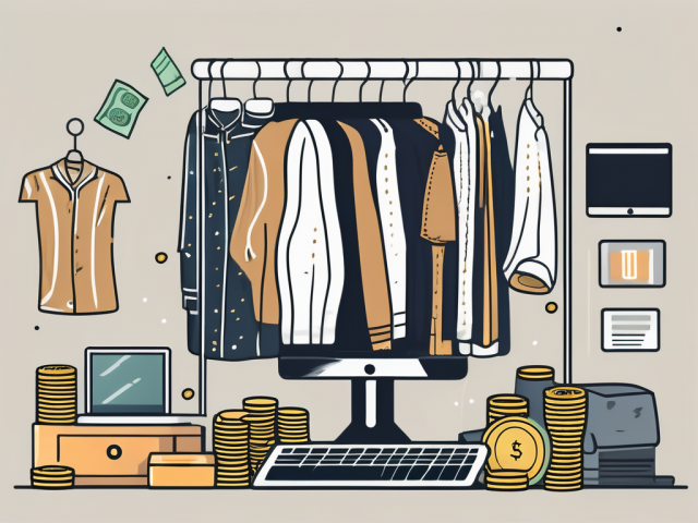 A vintage clothing rack with various items of clothing