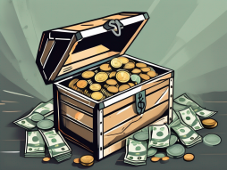 A treasure chest overflowing with coins and banknotes