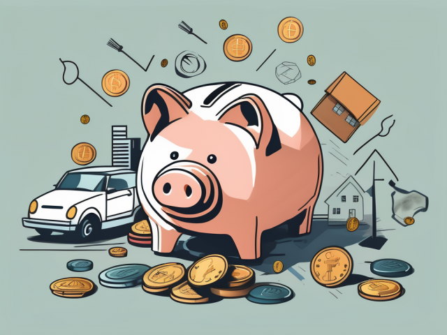 A piggy bank with coins falling into it