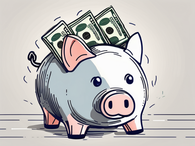 A smartphone entwined with a piggy bank