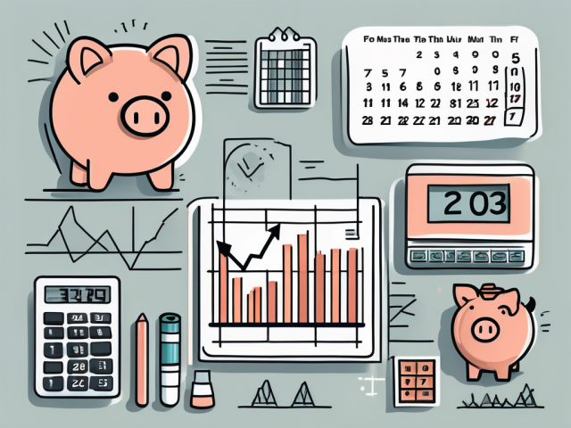 A calendar with various financial icons such as a piggy bank