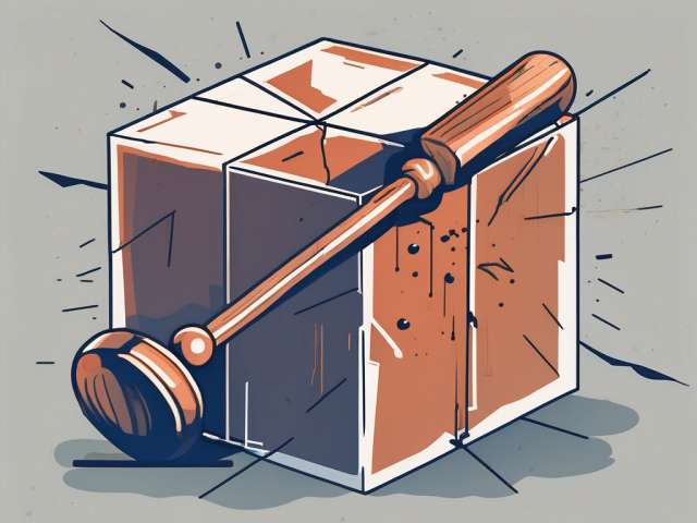 A gavel striking a block