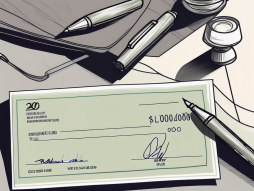 A cheque with a pen resting on it