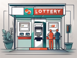 A lottery outlet with an atm machine and a withdrawal slip
