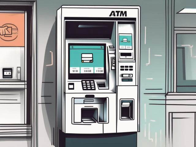 An atm machine with a card being inserted and a screen displaying various payment options