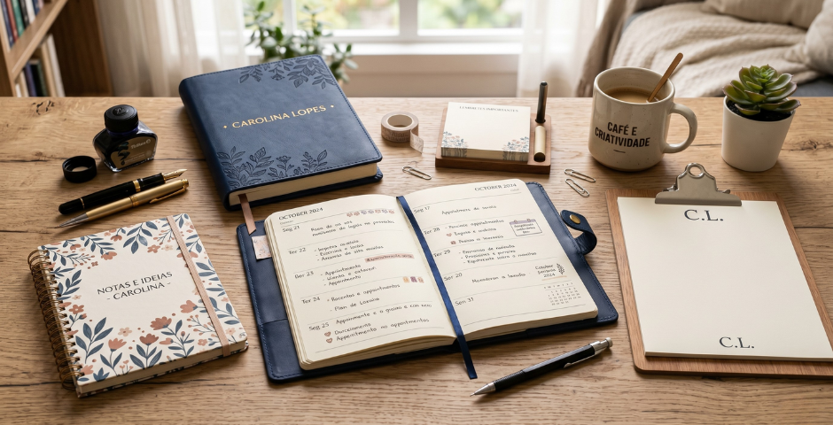 Agendas, blocos e papelaria personalizados