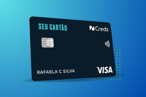 cartão de crédito credz em um fundo azul - white label