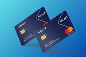 ilustração do cartão tricard mastercard em um fundo azul