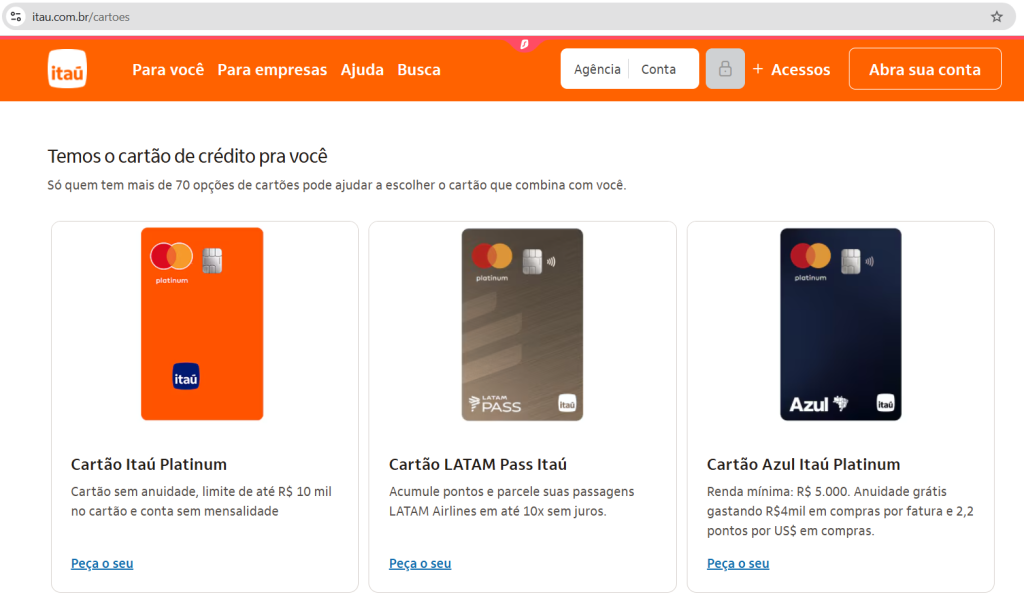 cartões itau site