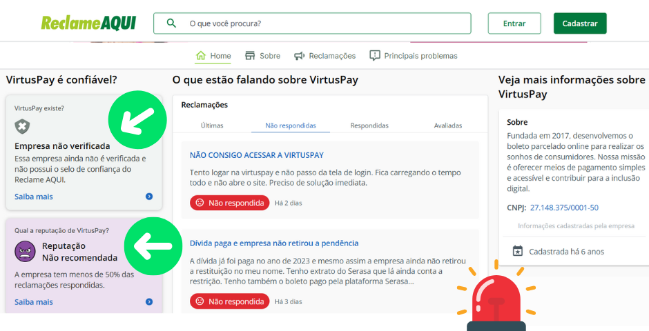 página de reclamações sobre virtuspay reclame aqui