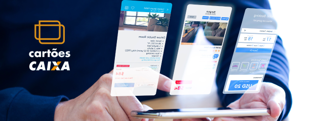 Pessoa pesquisando no celular aplicativo cartões caixa