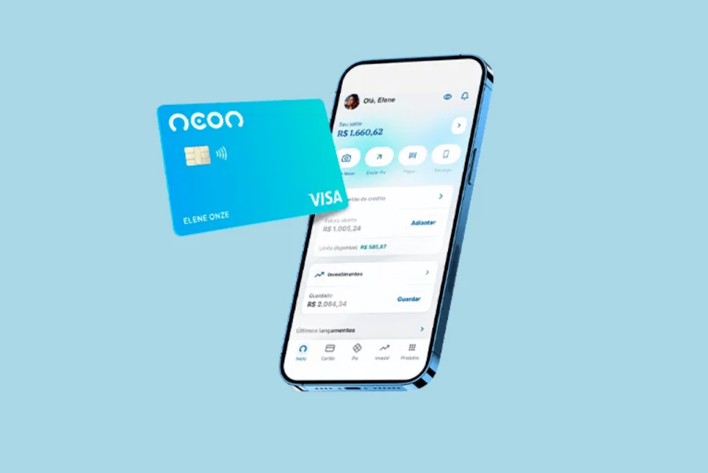 cartão e celular para representar o Viracredito Neon