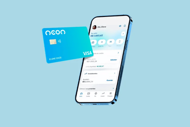 cartão e celular para representar o Viracredito Neon