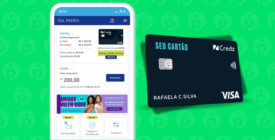 Tela do aplicativo Credz e imagem do cartão Credz