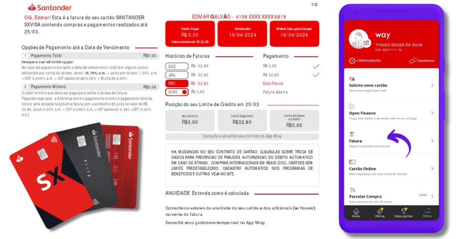 Imagem de uma fatura cartão santander