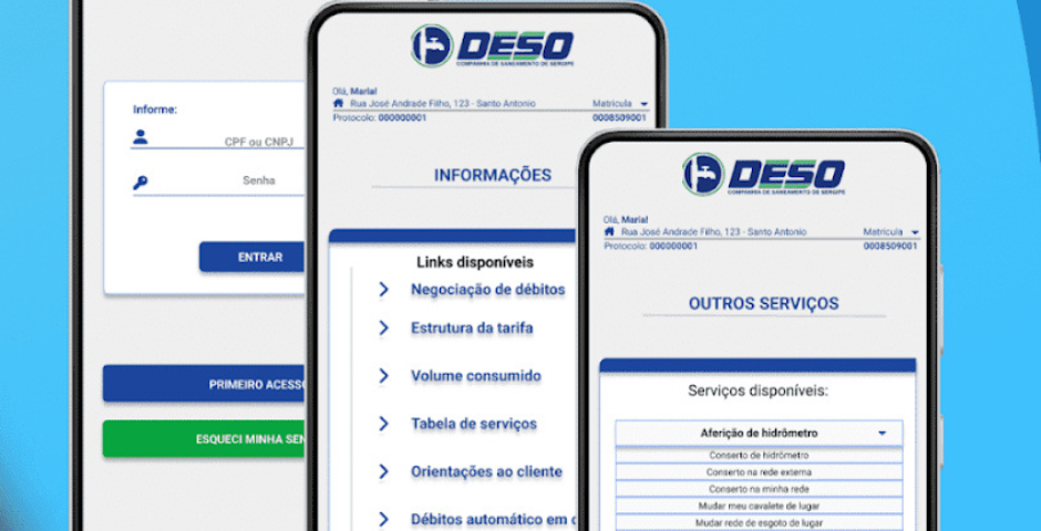 telas do aplicativo deso - 2 via deso