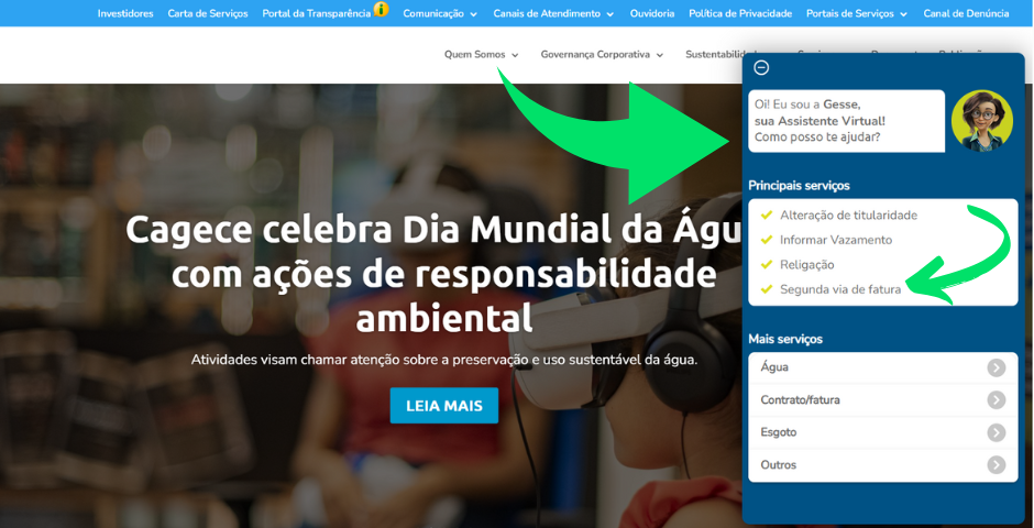 tela inicial do site da Cagece para tirar Cagece 2 via 