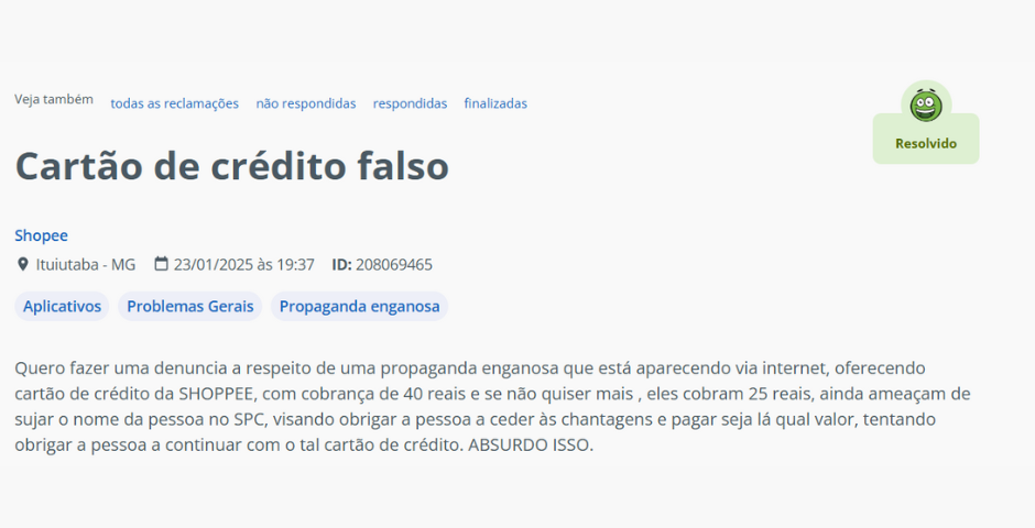 cartão shopee é golpe