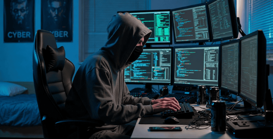 hacker aplicando golpes do cartão de crédito