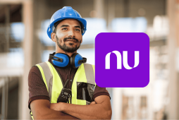 trabalhador e logo do banco para representar o empréstimo consignado CLT Nubank