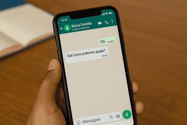 celular com o whatsapp bolsa família na tela