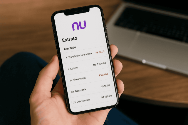 mão segurando celular para representar Como ver extrato Nubank